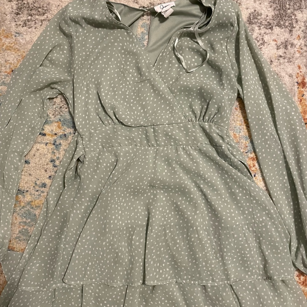Green polka dot mid thigh length dress